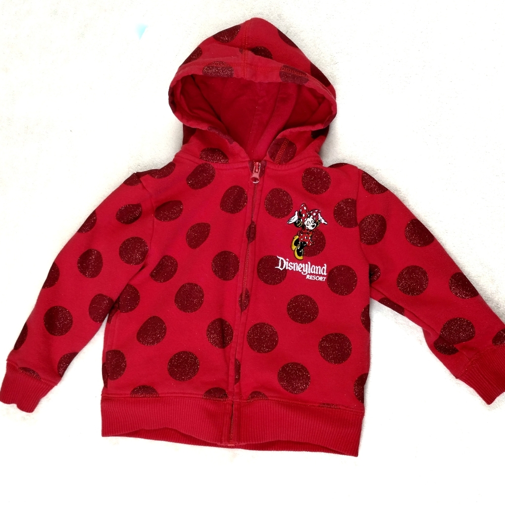 Disney Parks Disneyland Red Polka Dot Minnie Mouse Hoodie Fleece Size 3 XXS Girl